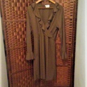 Slimming Ruffled Brown Ladies Dress Sz L